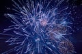 Cheap beautiful sparkling fireworks, blue, haze, night sky, background texture Royalty Free Stock Photo