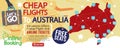 Cheap Flight To Australia 1500x600 Banner. Royalty Free Stock Photo