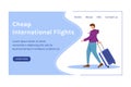 Cheap international flights landing page vector template