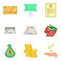 Cheap loan icons set, cartoon style