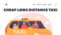 Cheap Long Distance Taxi Landing Page Template. Old Lady or Granny with Grocery Bag Using Taxi Automobile Service