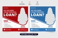 Cheap personal loan promotion poster design with red and blue colors. Modern business loan template vector for social media