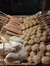 Portrait traditional food from indonesia we called is a & x22;Bakso Tusuk, Sosis & Otak-otak& x22; this is a street food