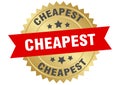 cheapest. cheapest round red and gold label isolated on transparent background Royalty Free Stock Photo