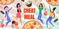 Cheat Meal Abstract Flat Banner with Happy People