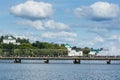 Cheboksary, Chuvashia/ Russia - August 24 2019: a bridge over the bay with many people on theday of the celebration of the 550th Royalty Free Stock Photo