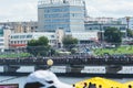 Cheboksary, Chuvashia/ Russia - August 24 2019: a bridge over the bay with many people on theday of the celebration of the 550th Royalty Free Stock Photo