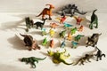 Cheboksary, Chuvashia/ Russia - June 15 2019: plastic dinosaur figures of extinct ancient creatures and favorite toys of kids