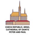 Chech Republic, Brno, Cathedral Of Saints Peter And Paul travel landmark vector illustration