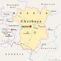 Chechnya, the Chechen Republic, political map, with capital Grozny