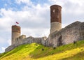 Panoramic view of Checiny Royal Castle ruins - Zamek Krolewski w Checinach - medieval stone fortress in Swietokrzyskie Mountains