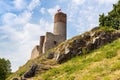 Panoramic view of Checiny Royal Castle ruins - Zamek Krolewski w Checinach - medieval stone fortress in Swietokrzyskie Mountains Royalty Free Stock Photo