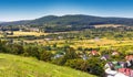 Panoramic view of town Checiny in Swietokrzyskie Mountains seen from Royal Castle medieval fortress hill near Kielce in Poland Royalty Free Stock Photo