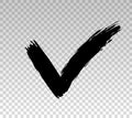 Check black icon. Correct mark. Checkmark sign isolated on transparent background. Tick box. Hand drawn right symbol. Checklist br