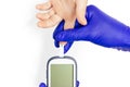 Check blood sugar levels. Use of a glucometer. Diabetes sugar check. Royalty Free Stock Photo