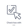 check box with cursor icon from user interface outline collection. Thin line check box with cursor icon isolated on white