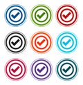 Check box icon flat round buttons set illustration design Royalty Free Stock Photo