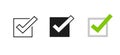 Check box icon square or done check mark tick flat and line outline stroke pictogram, checkbox or checkmark vote element for