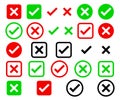 Check box list icons set, green, red and black isolated on white background, vector illustration. Royalty Free Stock Photo