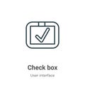 Check box outline vector icon. Thin line black check box icon, flat vector simple element illustration from editable user Royalty Free Stock Photo