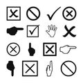 Check box tick mark icon set button correct right wrong buttons or yes or no checkmark cross black tick vector illustration