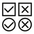 Check boxes icons. Cross mark circles. Checklist UI Vector. Correct wrong symbols Royalty Free Stock Photo