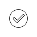 Check, checkmark circular line icon. Round simple sign.
