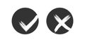 Check and cross grunge icon. Brush circle correct sign. Checkmark symbol in vector flat Royalty Free Stock Photo