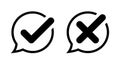 Check and cross icon vector in speech bubble line. Approve and reject sign symbol