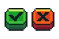 Check cross mark pixel buttons. Interface menu for retro video game, 8 bit sprite game app UI navigation panel icons, checklist Royalty Free Stock Photo