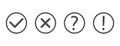 Check and cross marks set. Exclamation and question mark line art icons. Black tick and cross in circle shape. Quiz. YES
