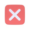 Check 3d render icon - checklist symbol, fail button and wrong red illustration. Negative checkmark Royalty Free Stock Photo