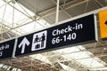 Check-in desk Information signboard at the airport. Air travel, airport signage