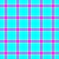 Check diamond tartan plaid scotch fabric seamless texture background - vibrant cyan blue, hot pink, purple and white color