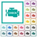 Check engine flat color icons with quadrant frames