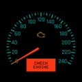 Check engine light on speedometer display. Vector illustration