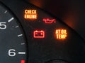 Check engine and other warning signage on car dashboard Royalty Free Stock Photo