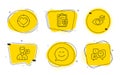 Eye checklist, Valet servant and Heart target icons set. Check eye, Smile chat and Time management signs. Vector