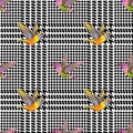 Check Fashion Seamless Pattern with Embroidery Birds