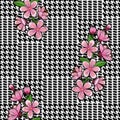 Check Fashion Seamless Pattern with Embroidery Cherry Royalty Free Stock Photo