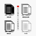 Check, filing, list, listing, registration Icon in Thin, Regular, Bold Line and Glyph Style. Vector illustration