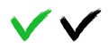 Check green and black icon. Correct mark. Checkmark sign isolated on white background. Tick box. Hand drawn right symbol. Checklis