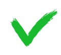 Check green icon. Correct mark. Checkmark sign isolated on white background. Tick box. Hand drawn right symbol. Checklist brush. A