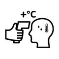 Check human body temperature thin line icon.