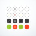 Tick, cross, plus, minus icon button set. Check mark icons. Vector illustration Royalty Free Stock Photo