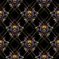 Check lattice embroidery baroque seamless pattern. Vector floral Royalty Free Stock Photo