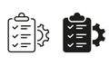 Check List and Cog Wheel Management Plan and Line Icon Set. Gear, Clipboard, Pencil Project Setting Checklist Symbol Royalty Free Stock Photo