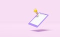 Check list empty, mockup purple clipboard with yellow light bulb pencil isolated on pink background. concept 3d illustration, 3d