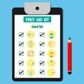 Check list First aid kit on the paper. Royalty Free Stock Photo