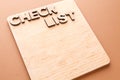 Check list, wooden board, copy space